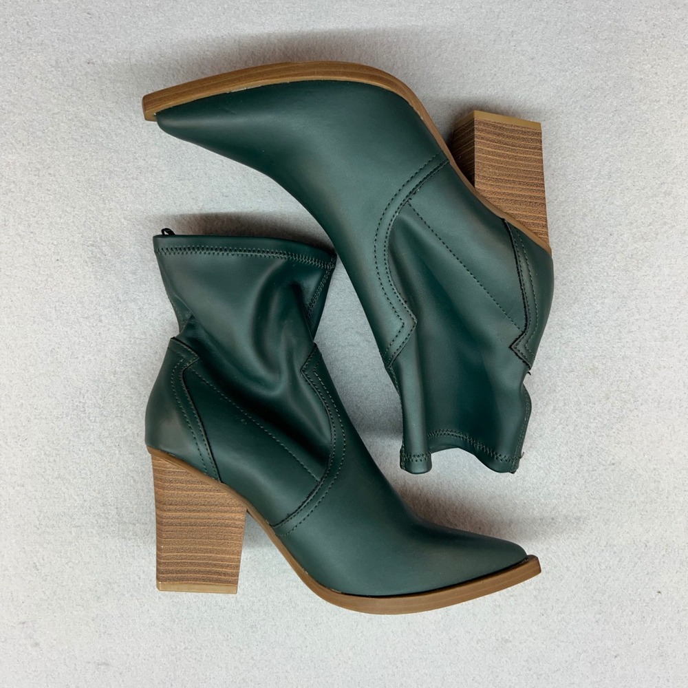 NWT Altar'd State Forest Green Pointed Toe Block Heel Sock Ankle Boots Womens 8